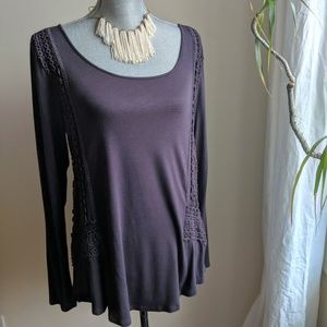 [Cable & Gauge] Eggplant Long Sleeved Crochet Top